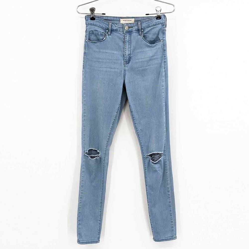 PacSun Womens Super High Rise Skinniest Distressed Knees Jeans Size 26 Blue